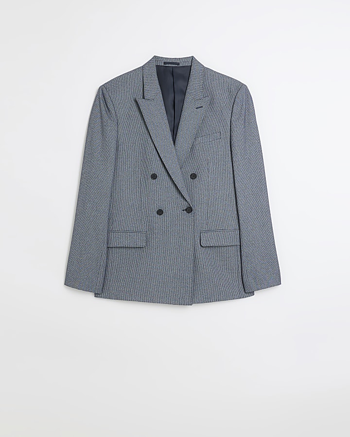 Blue regular fit houndstooth blazer