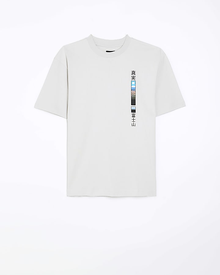 Grey regular fit graphic spine t-shirt