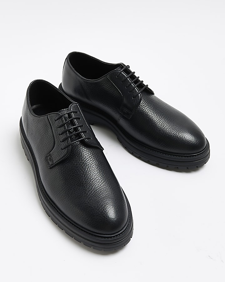 Black leather chunky derby shoes