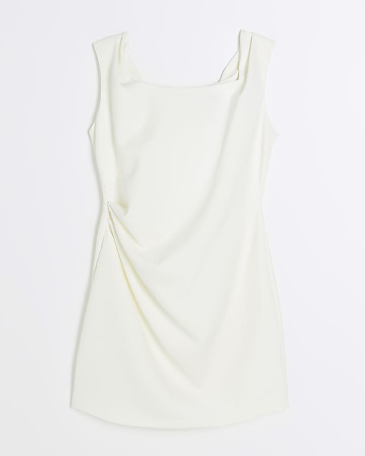 White ruched bodycon mini dress