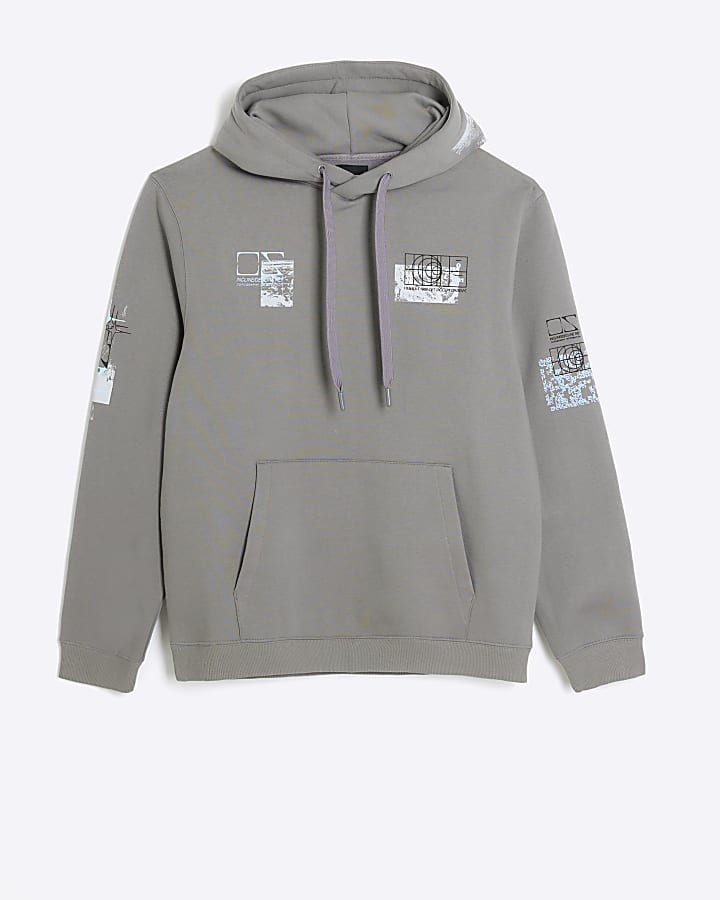 Grey regular fit graphic hoodie
