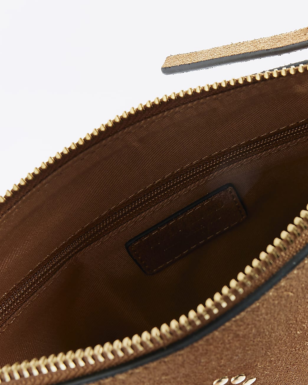 Brown suede studded butterfly pouchette