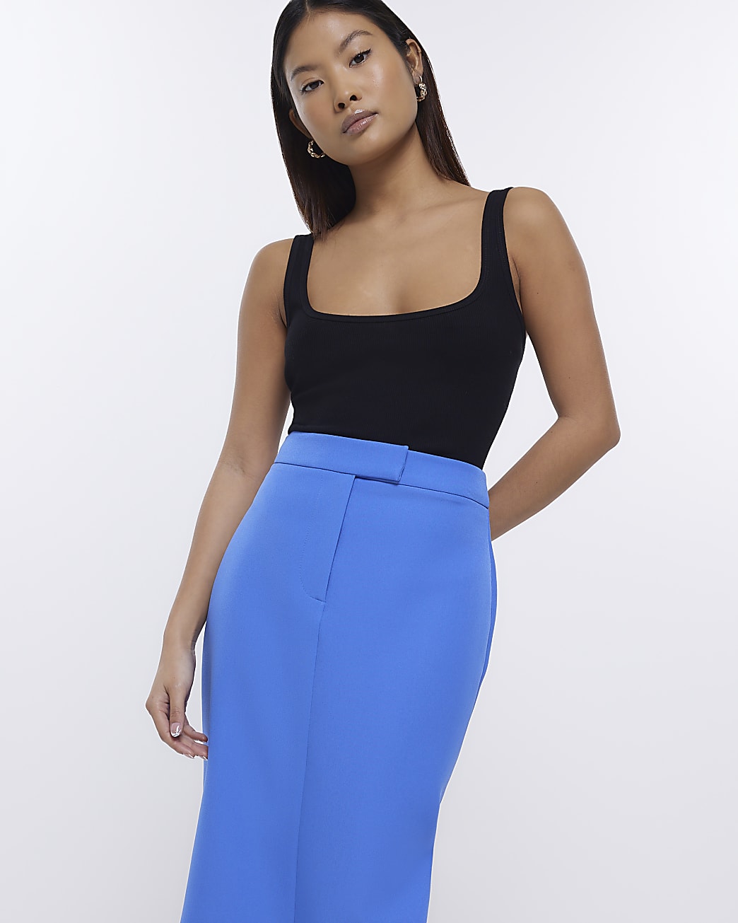 Petite blue tailored maxi skirt