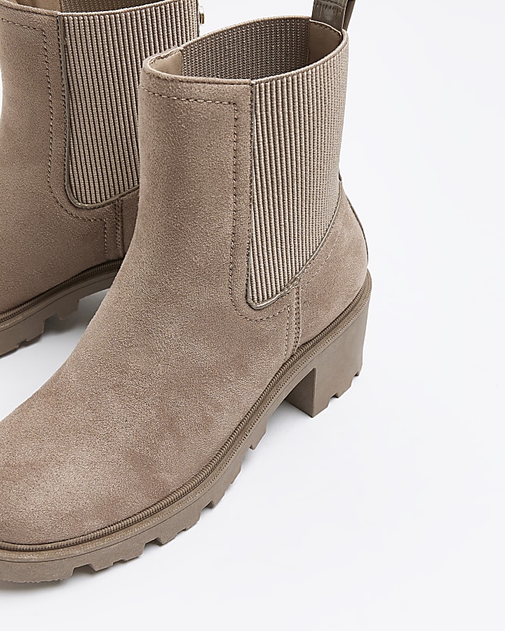 Beige suedette block heel boots