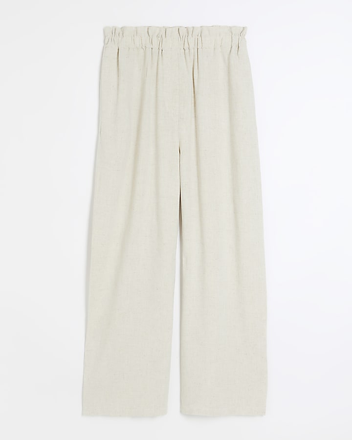 Beige wide leg trousers with linen