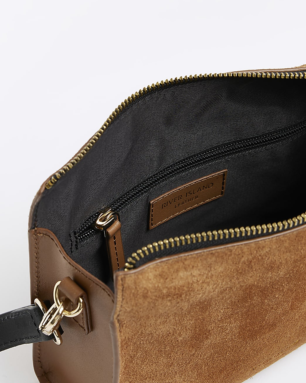 Brown suede boxy cross body bag