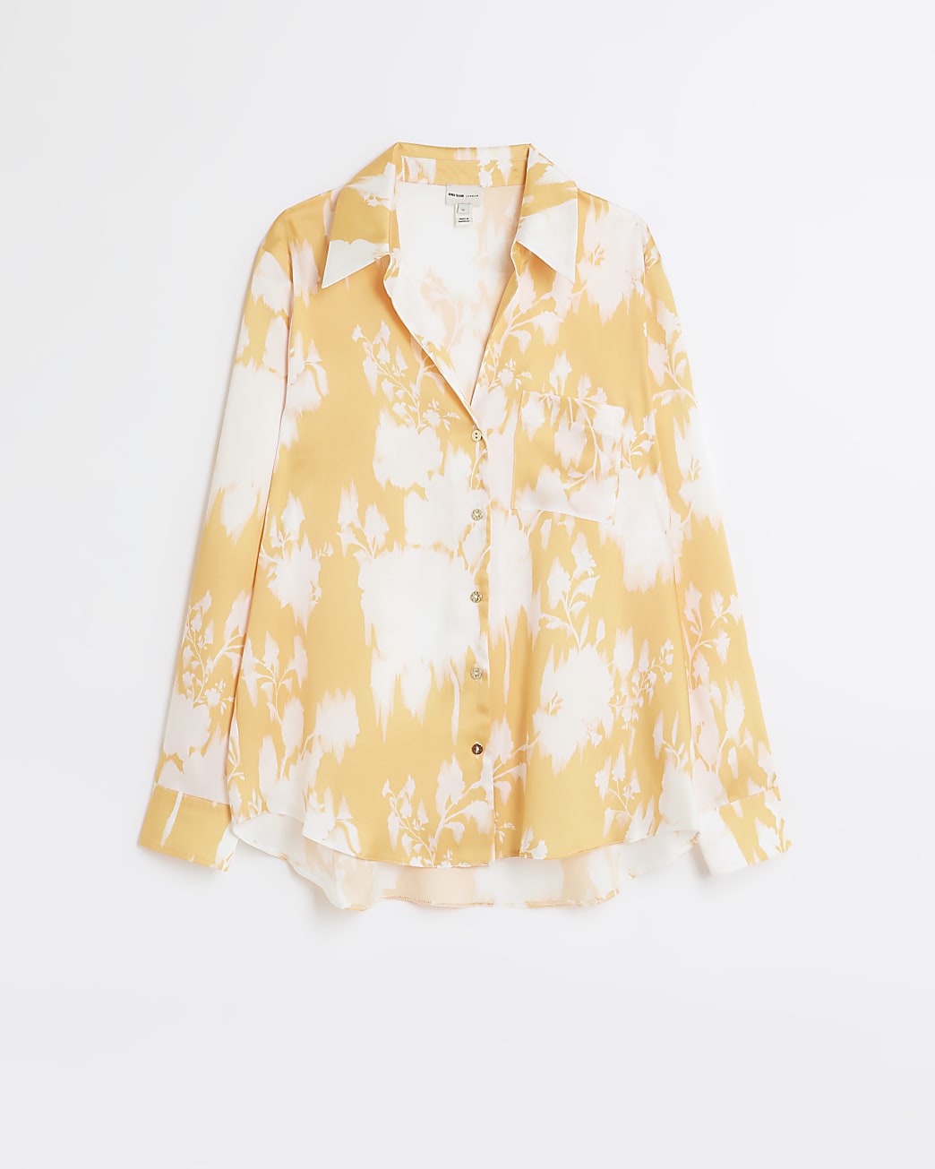 Orange floral satin long sleeve shirt