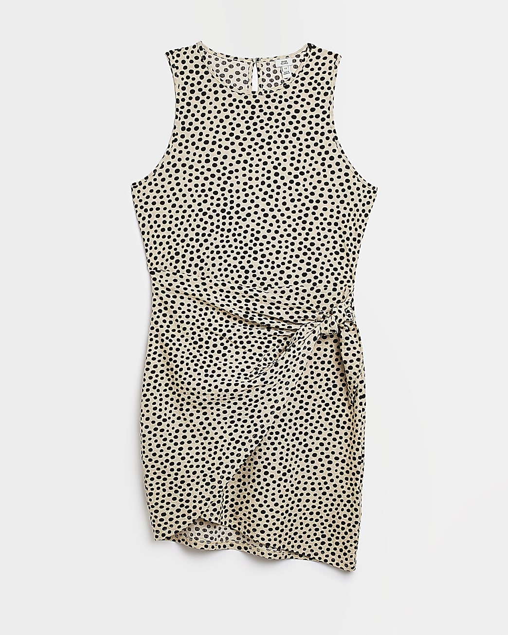Beige spot wrap mini dress