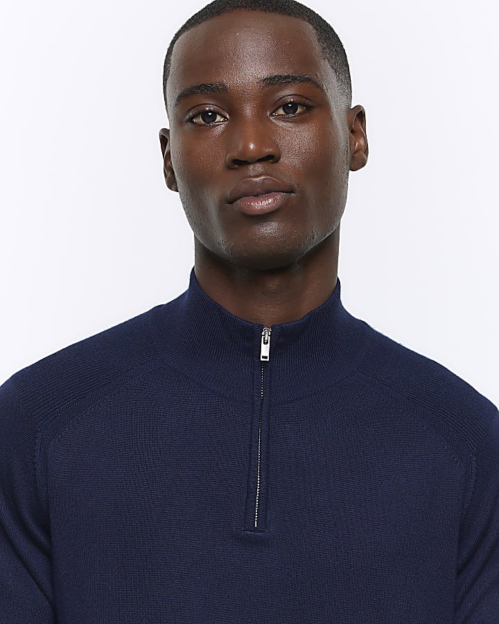Navy slim fit quarter zip jumper