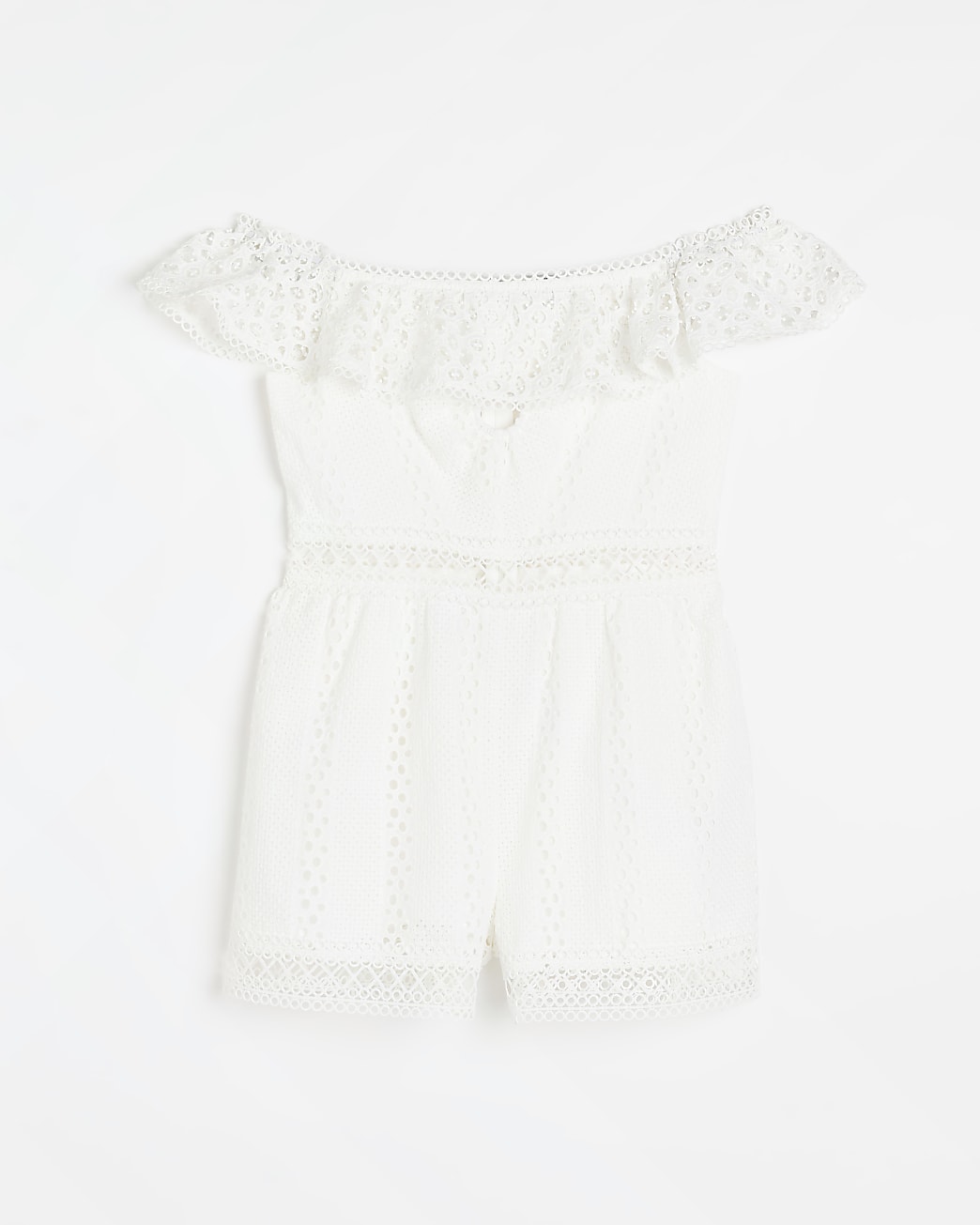 White broderie bardot playsuit