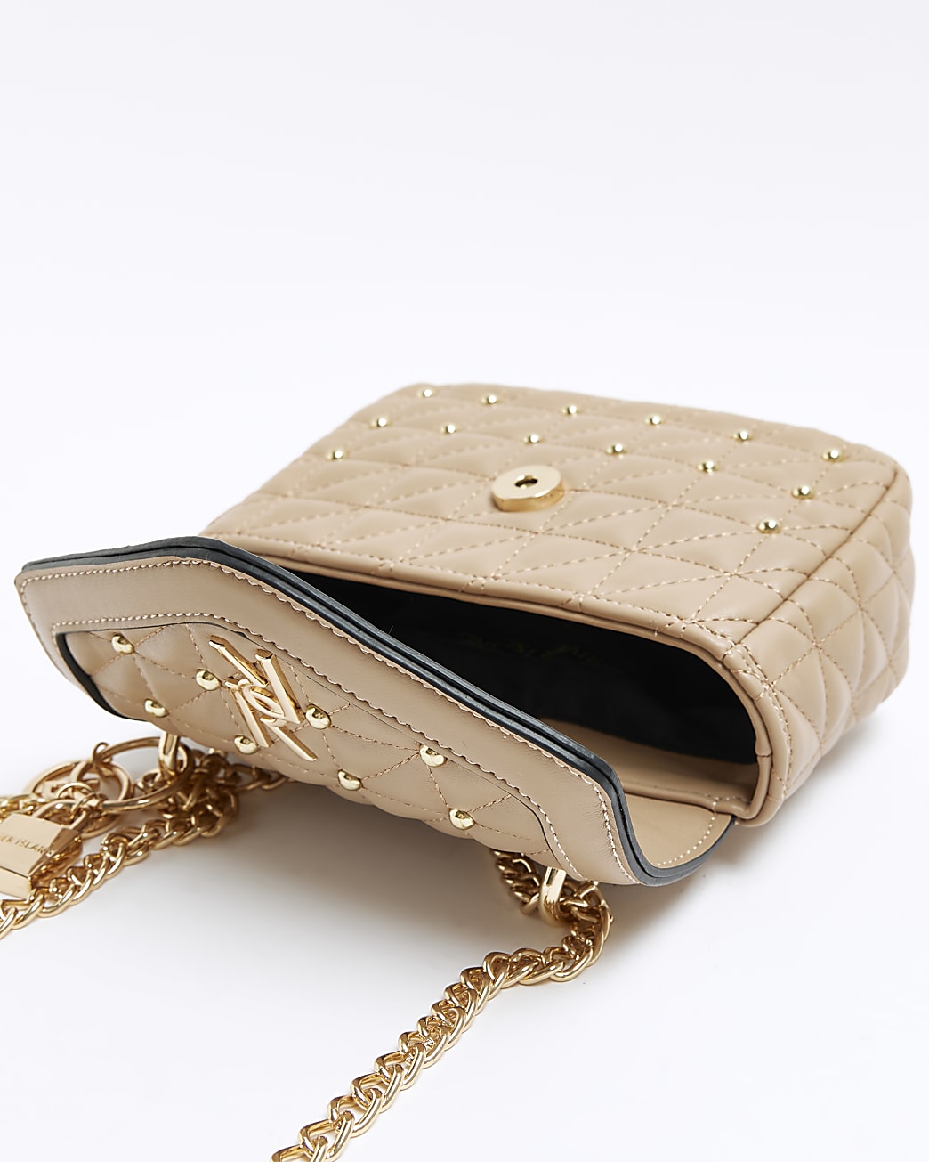 Beige studded shoulder bag