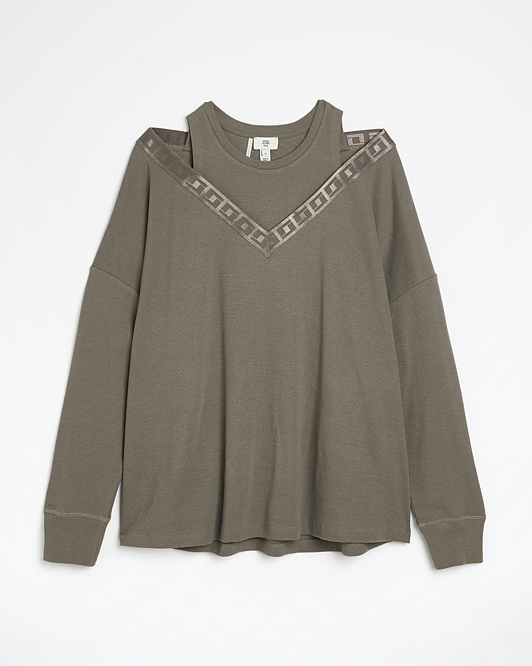 Plus khaki cut out long sleeve top