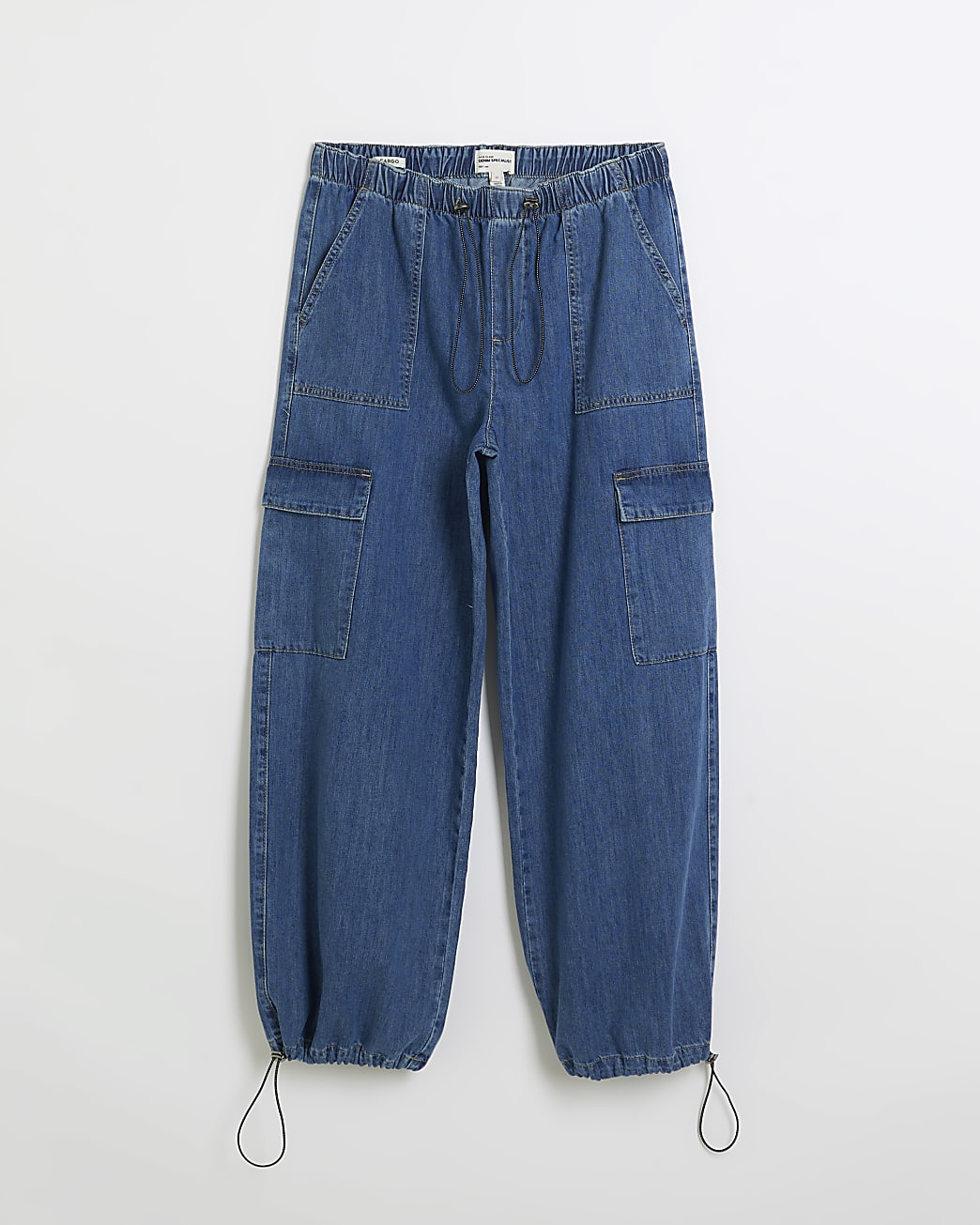 Blue parachute denim cargo trousers