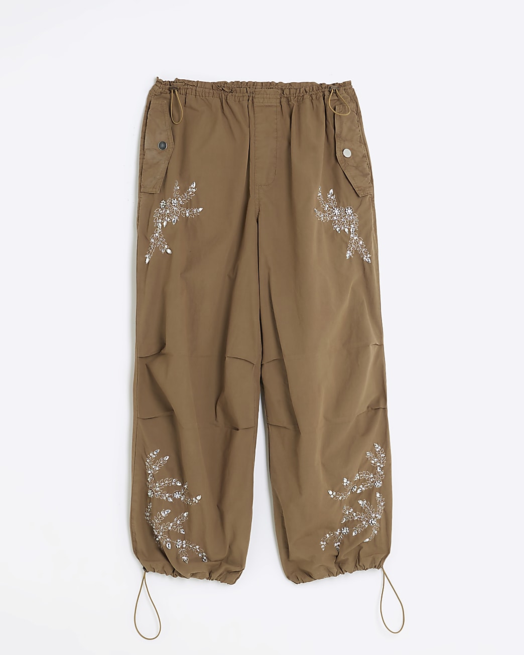 Brown embellished parachute trousers