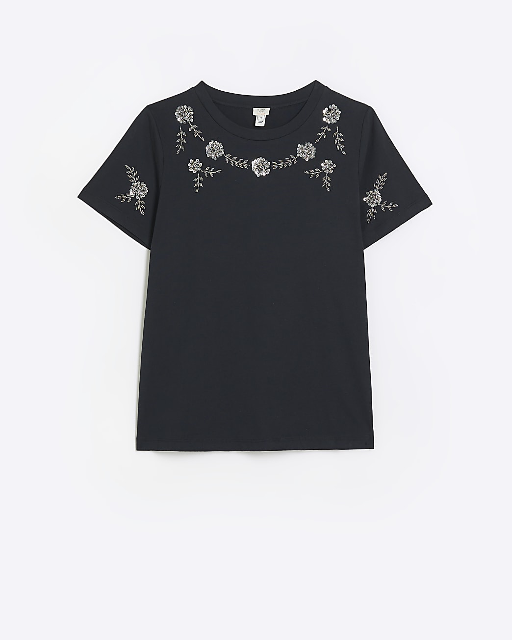 Grey floral beaded detail t-shirt