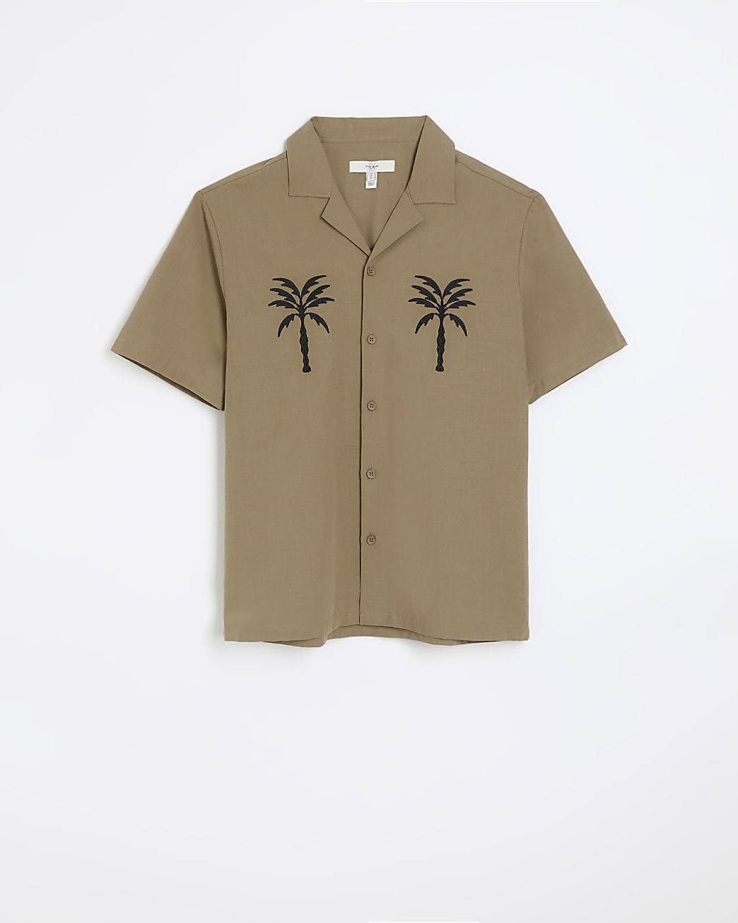 Brown regular fit embroidered palm tree shirt