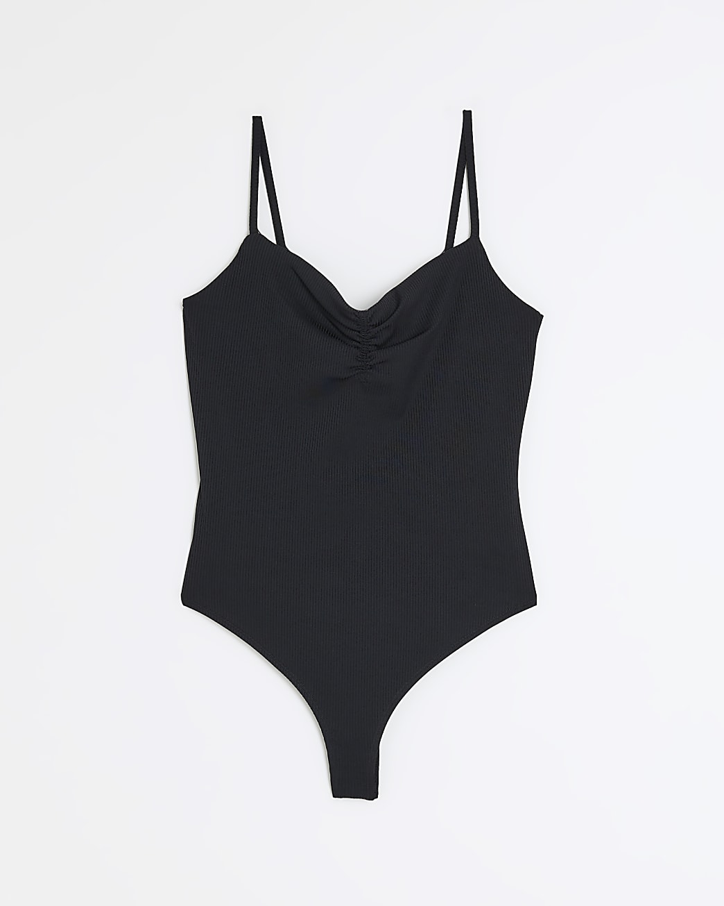 Black ruched front bodysuit