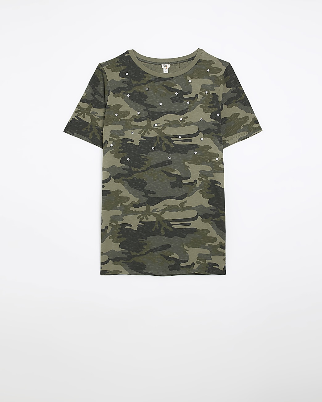Khaki camo print diamante detail t-shirt