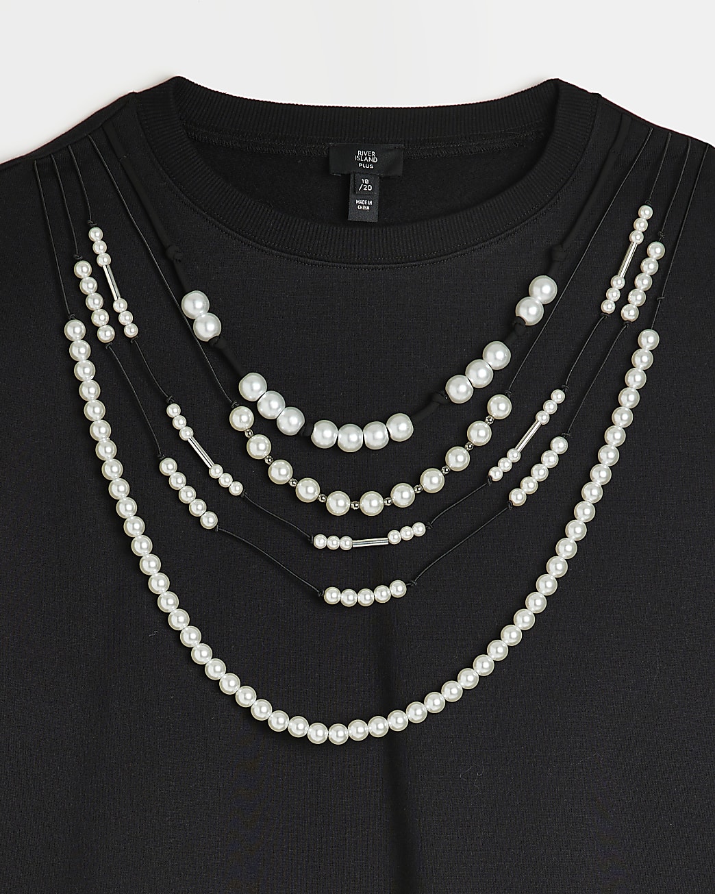 Plus black pearl embellished t-shirt