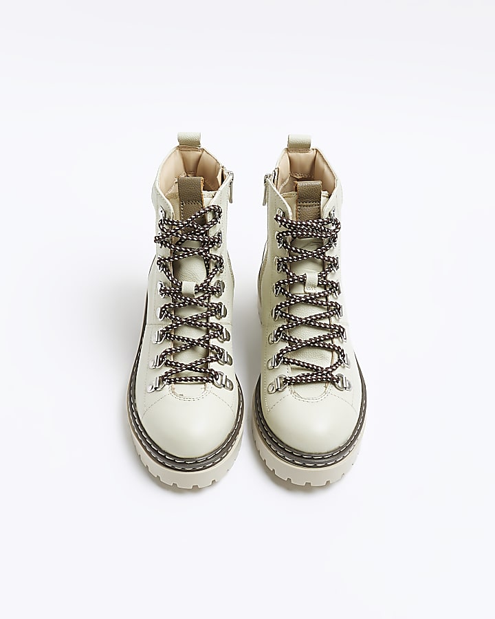 Cream leather hiker boots