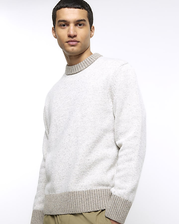 Stone regular fit contrast trim jumper