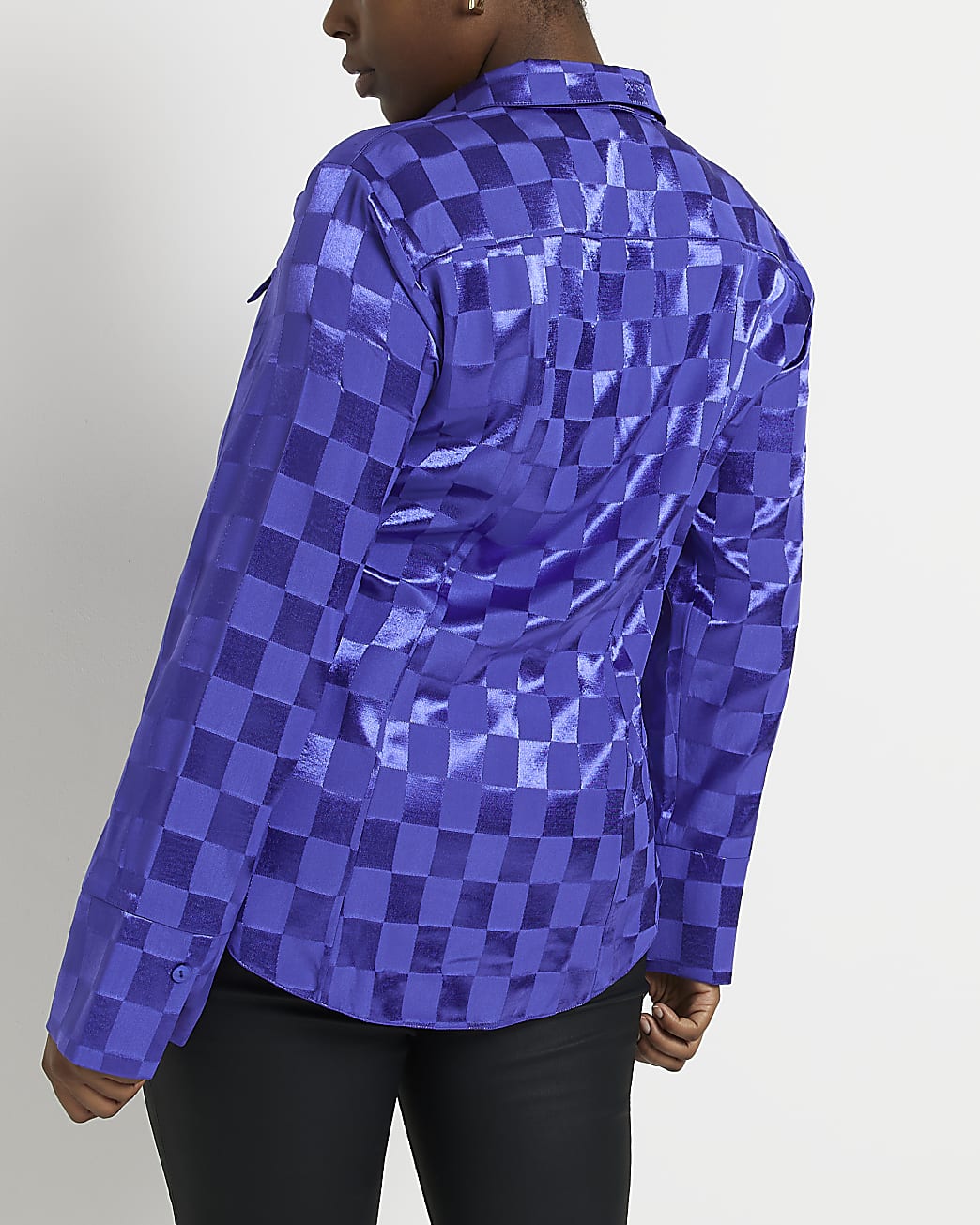 Plus purple textured satin long sleeve shirt