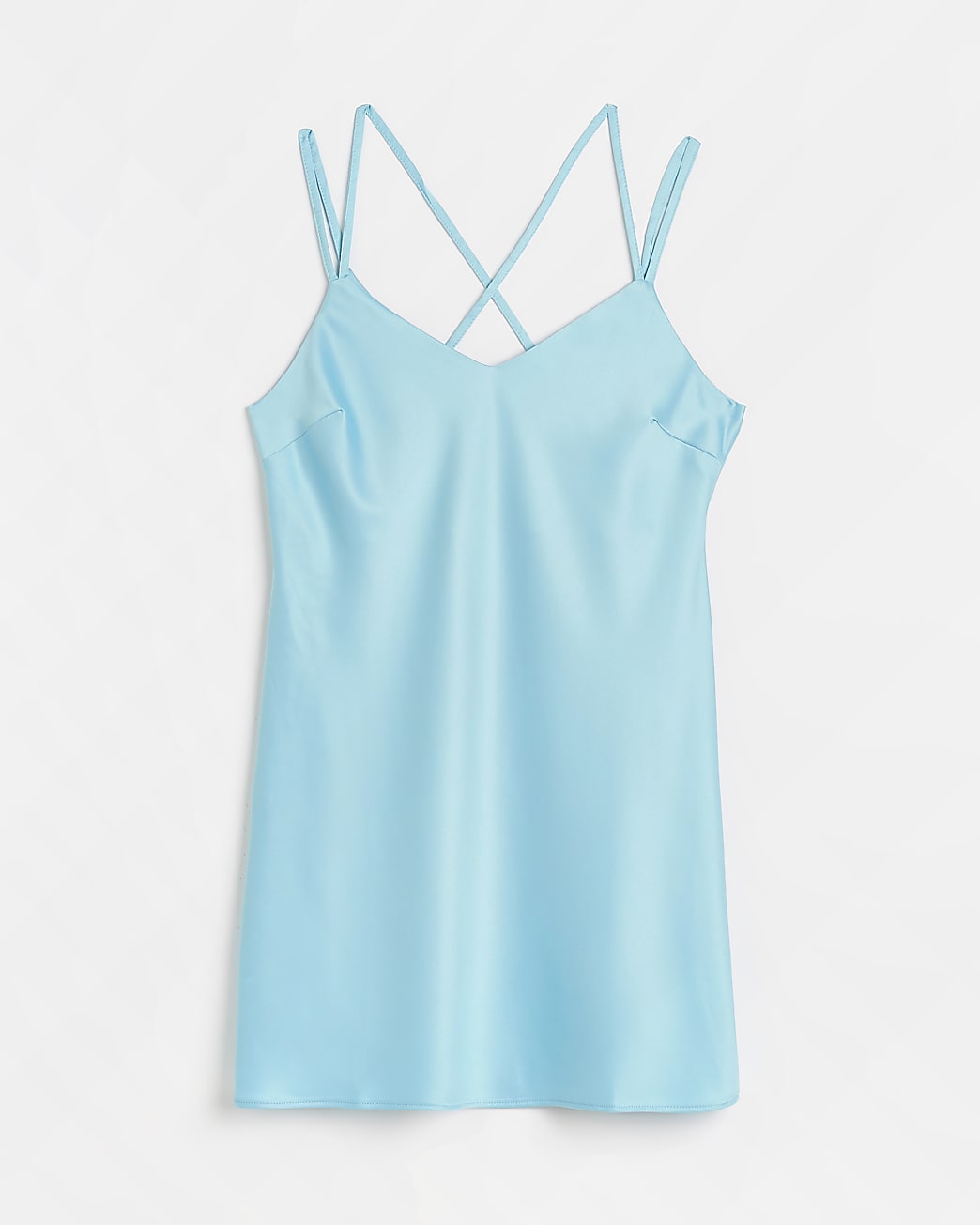 Petite blue satin slip mini dress
