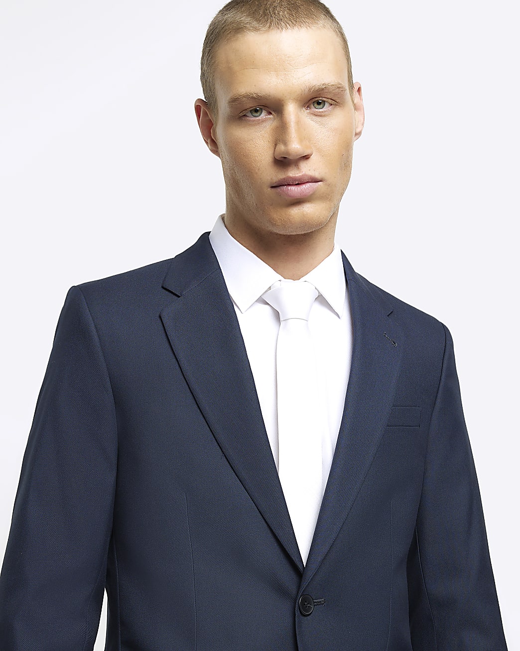 Navy skinny fit twill suit jacket
