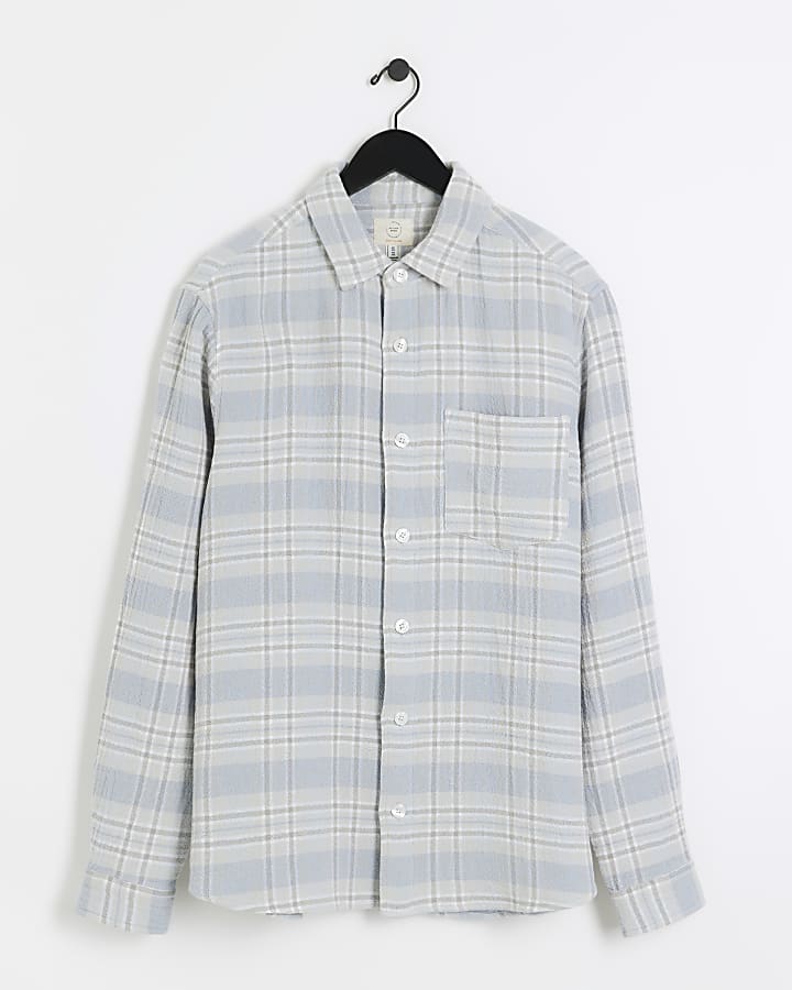 Blue regular fit blue check long sleeve shirt