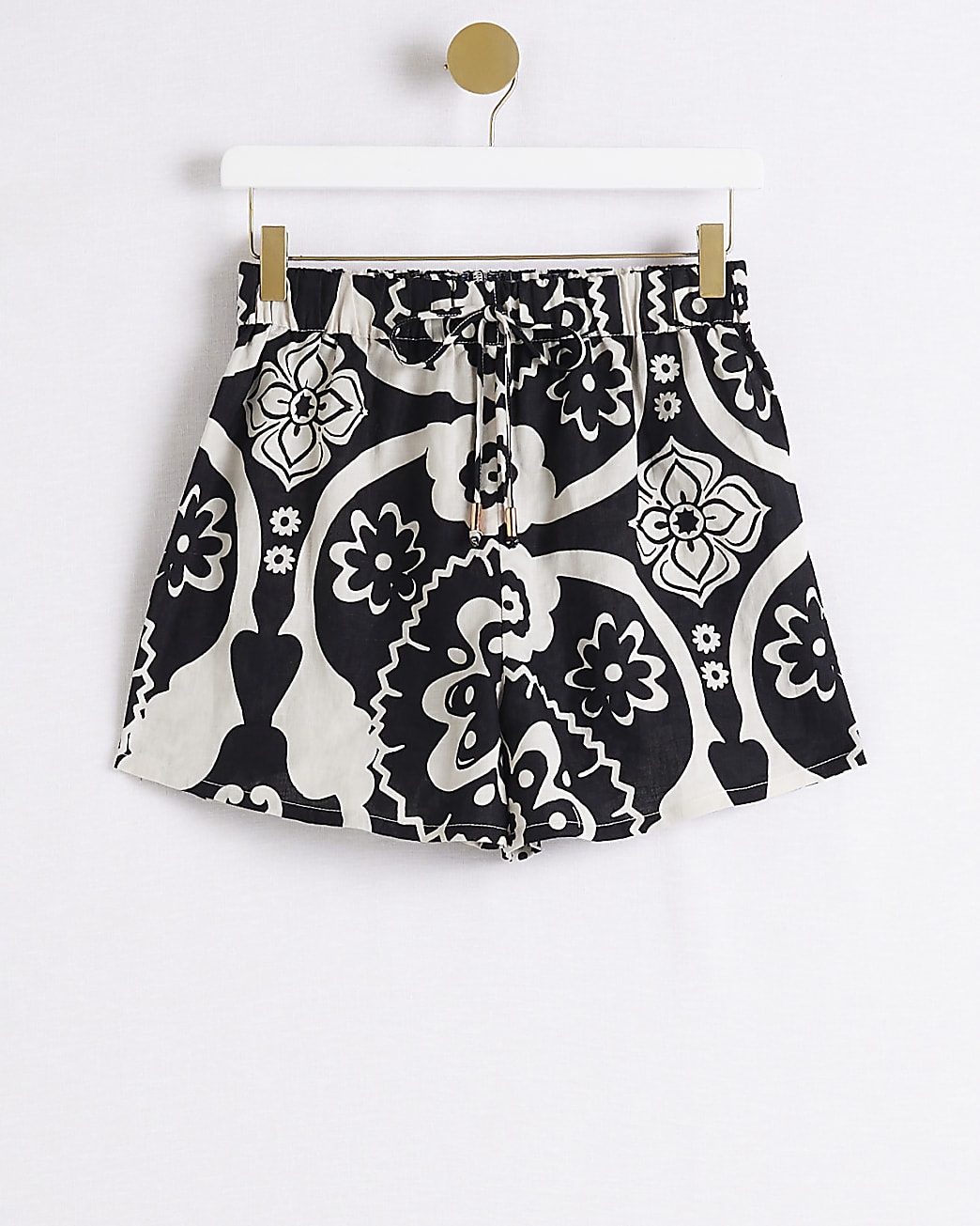 Cream printed linen shorts