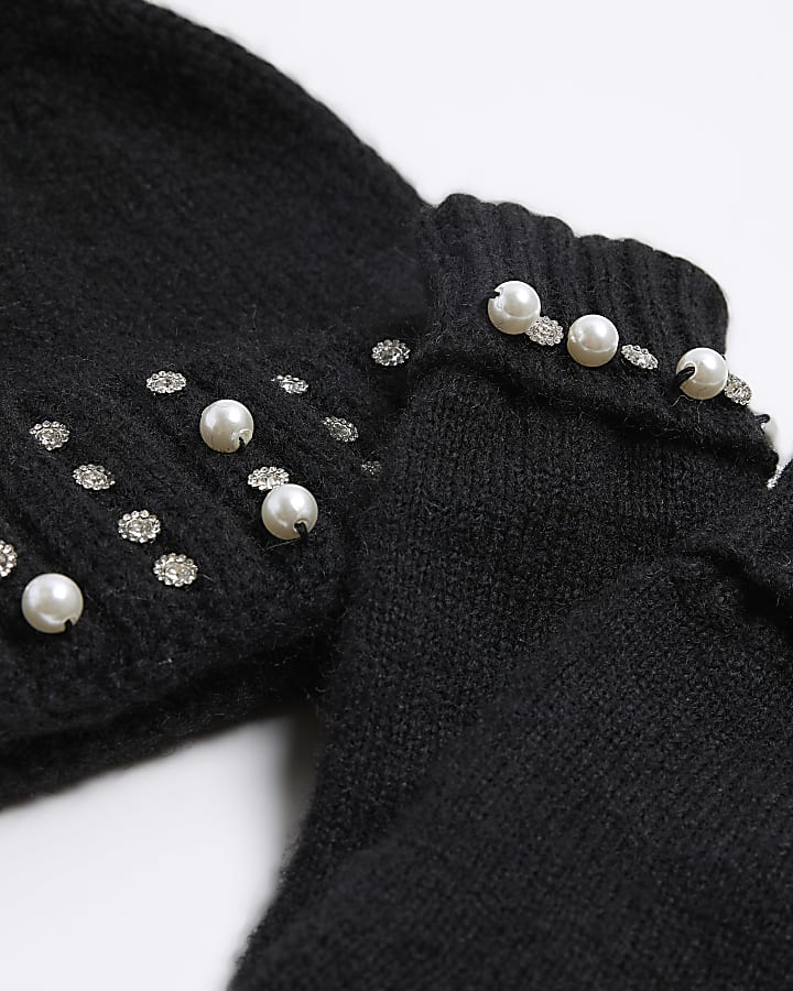 Black pearl hat and gloves gift set