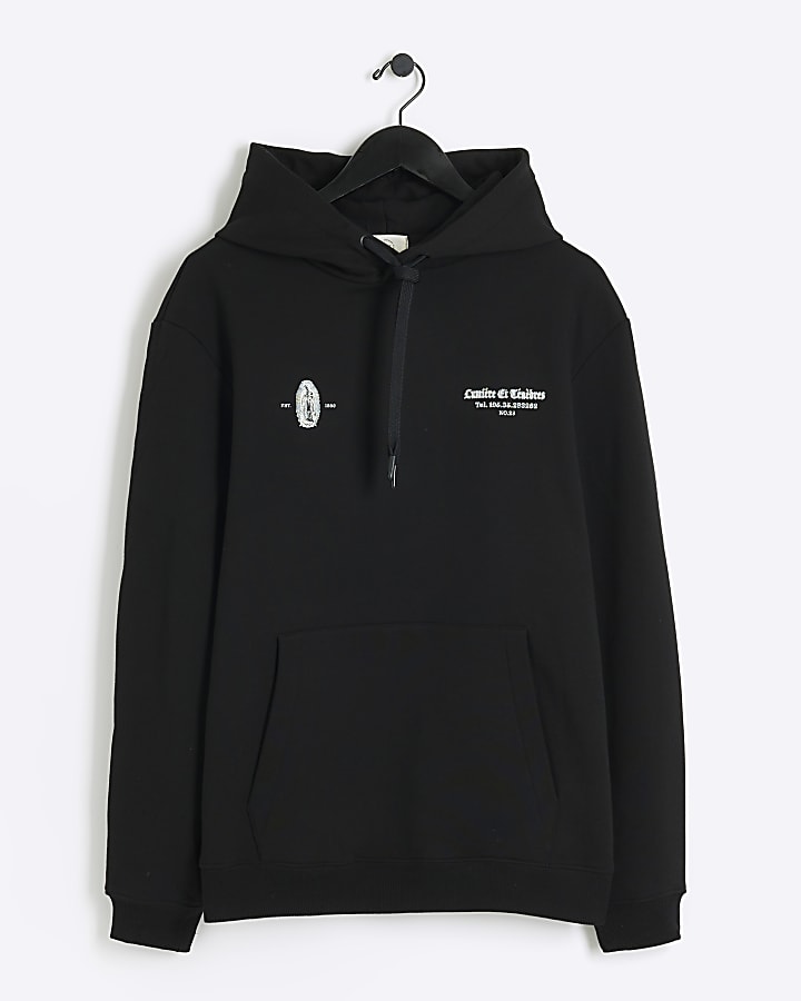 Black Regular Fit Graphic Print Hoodie