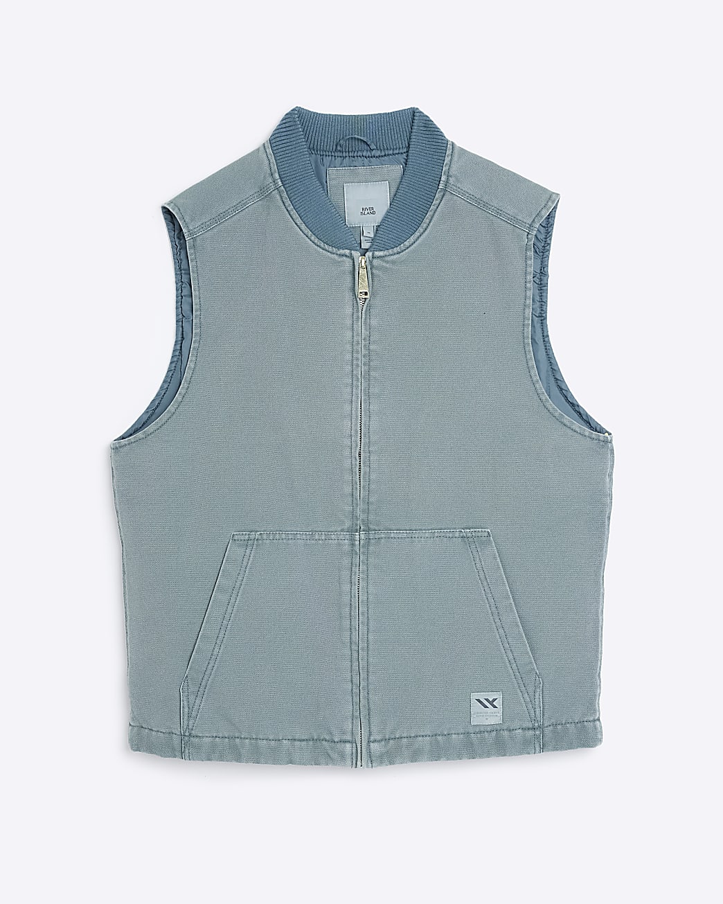 Green regular fit canvas zip up gilet