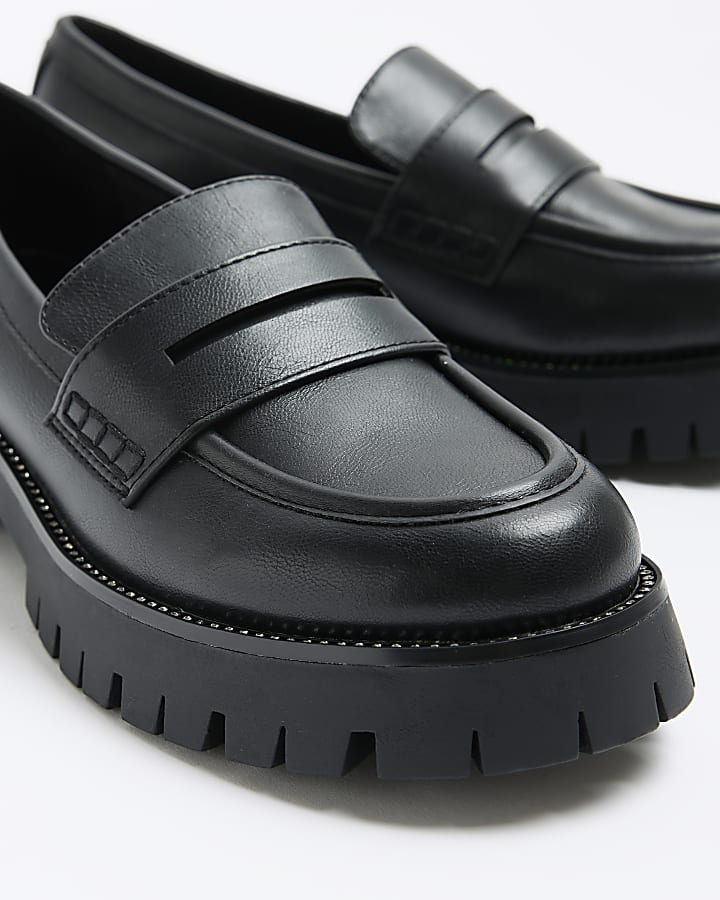 Black diamante trim chunky loafers