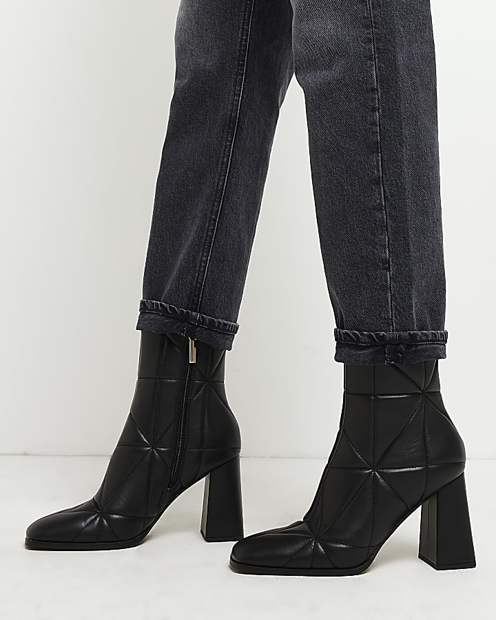 Black quilted heeled ankle boots