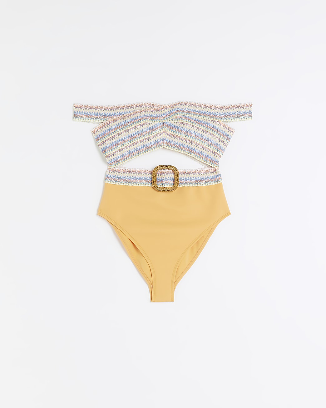 Orange stripe elastic bardot swimsuit