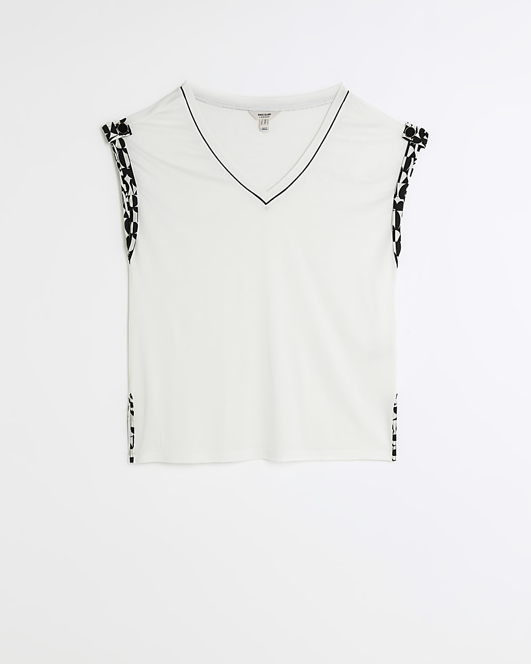 White abstract trim t-shirt