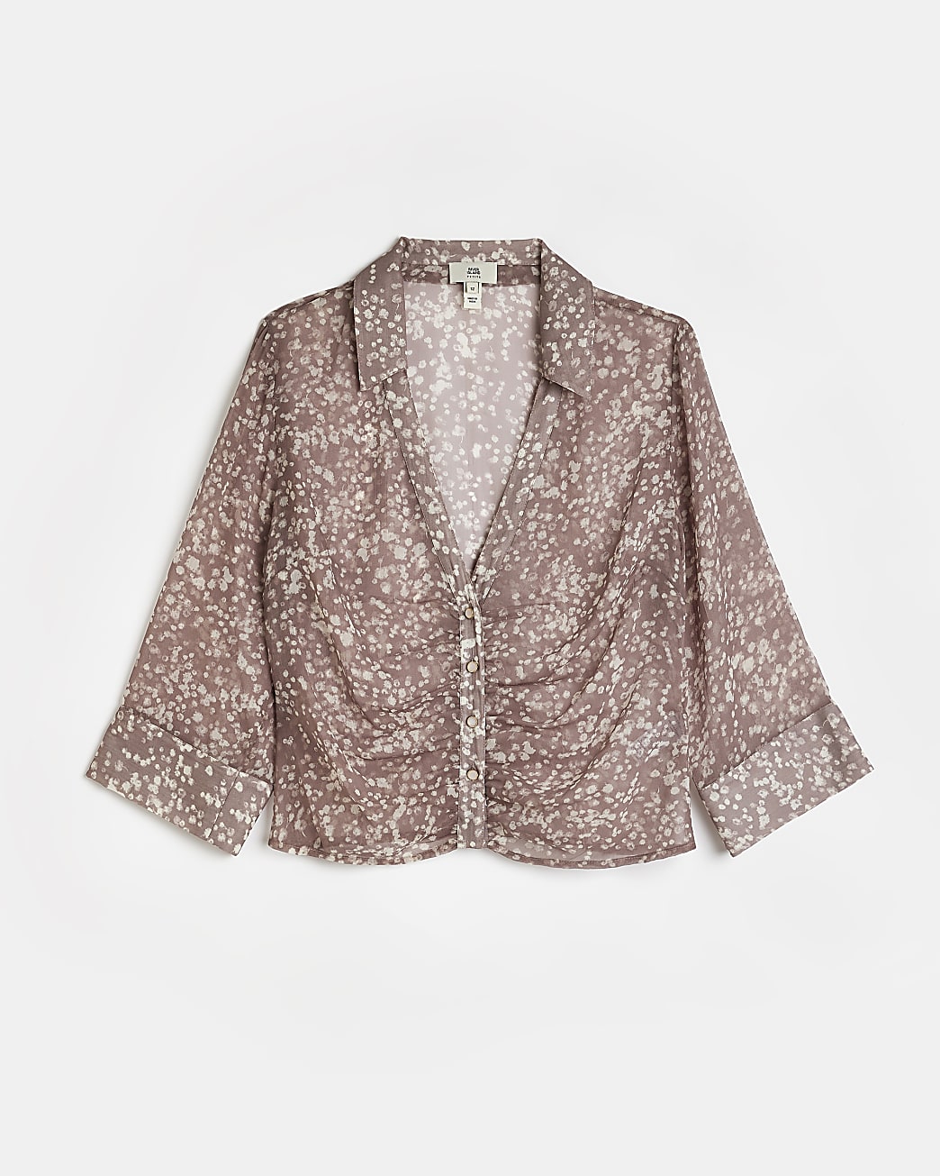 Petite pink spot ruched shirt