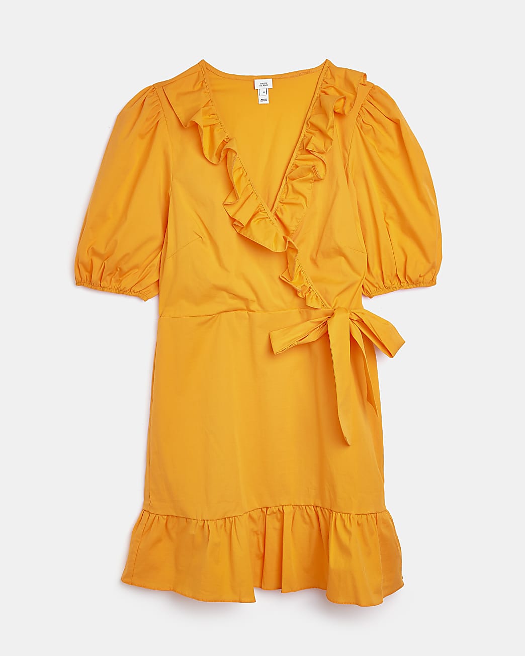 Orange frill short sleeve wrap mini dress