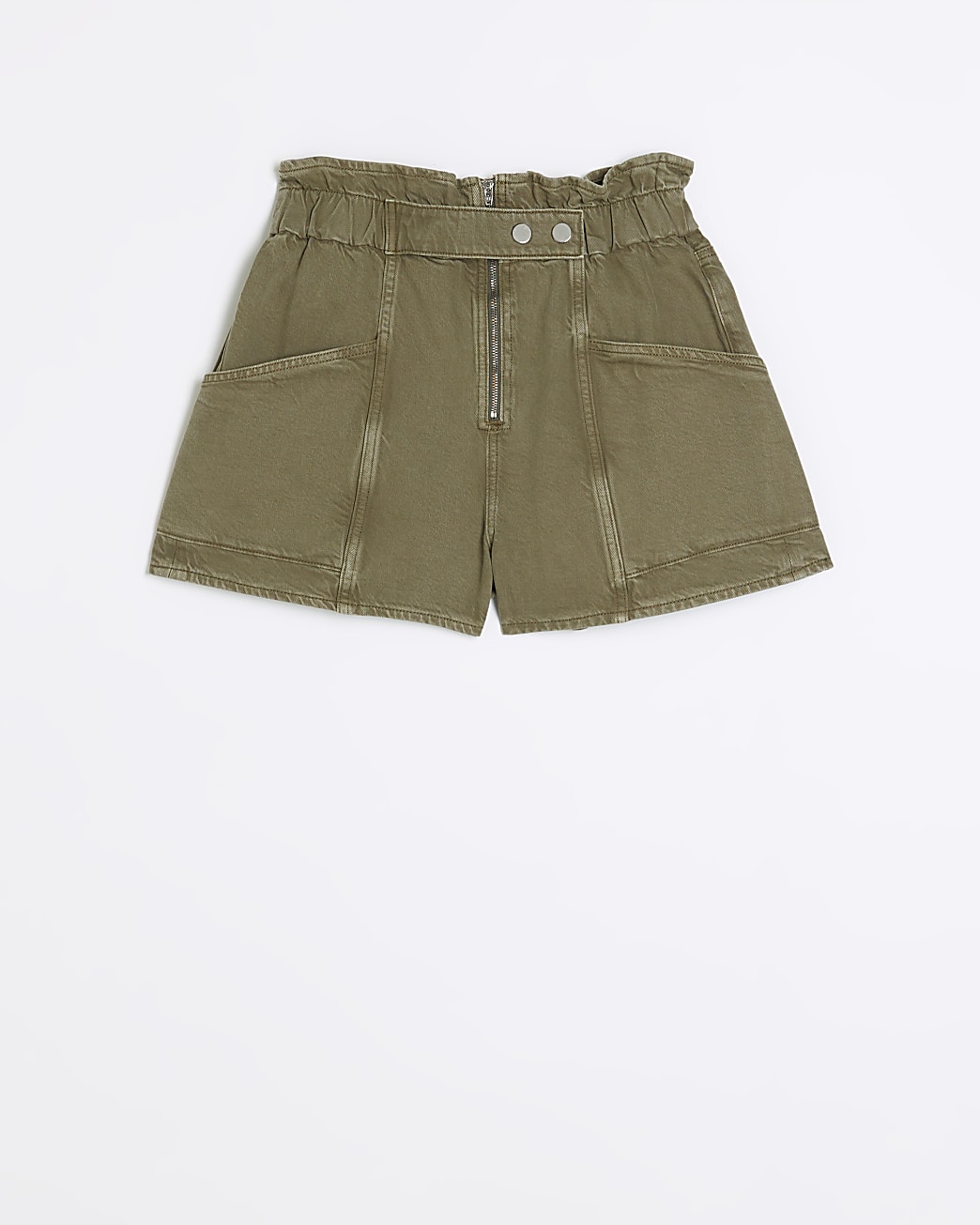 Khaki paperbag denim shorts