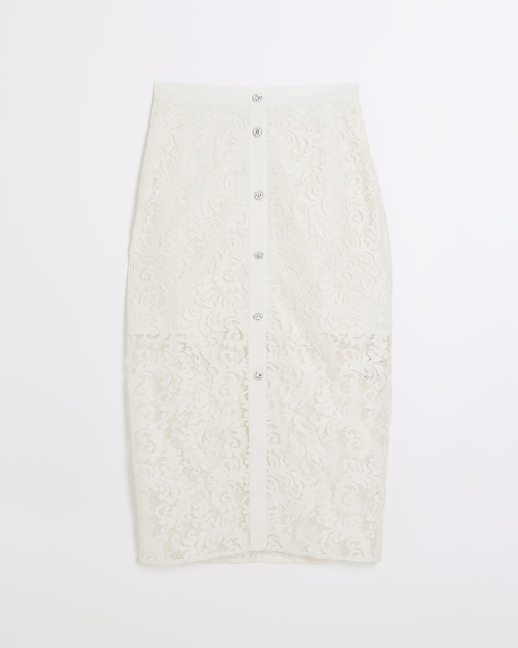 Cream lace pencil midi skirt