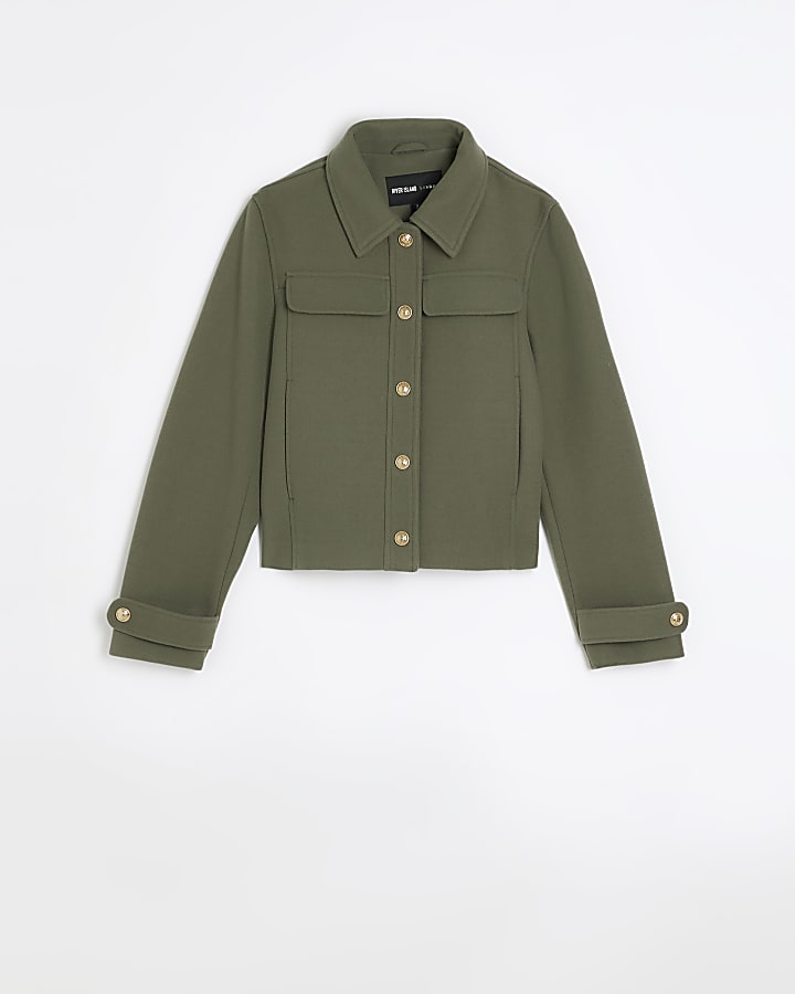 Khaki buttoned up crop jacket