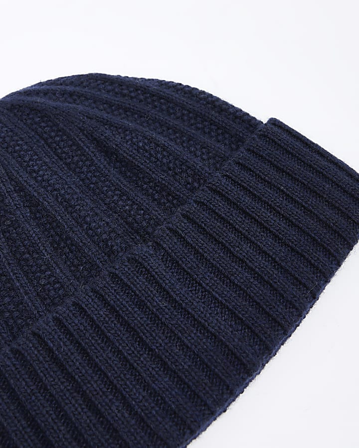 Navy wool blend beanie