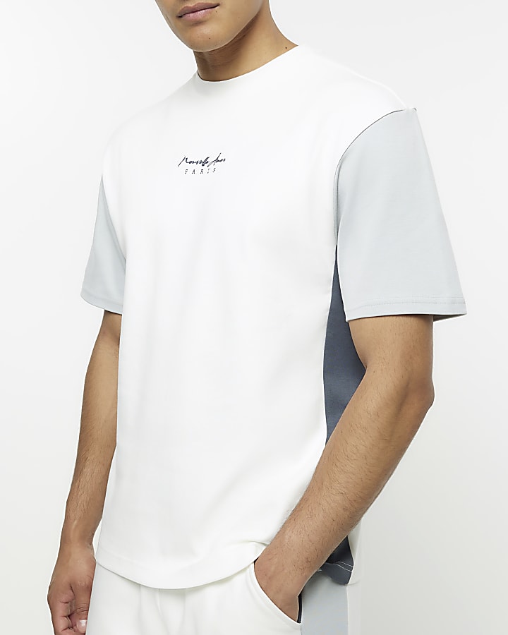 White regular fit colour block t-shirt