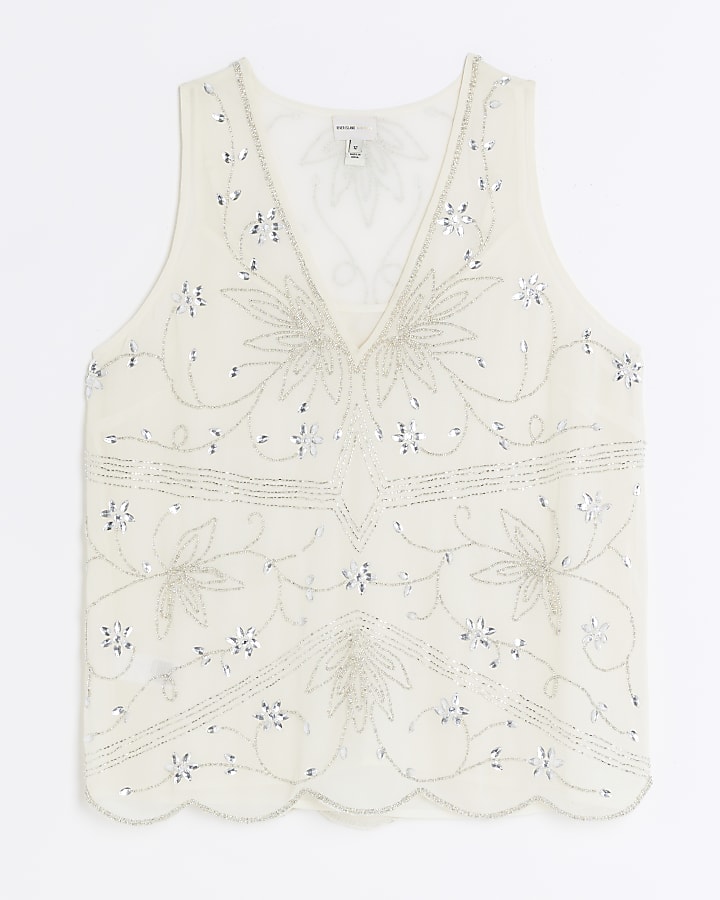 White embellished tank top