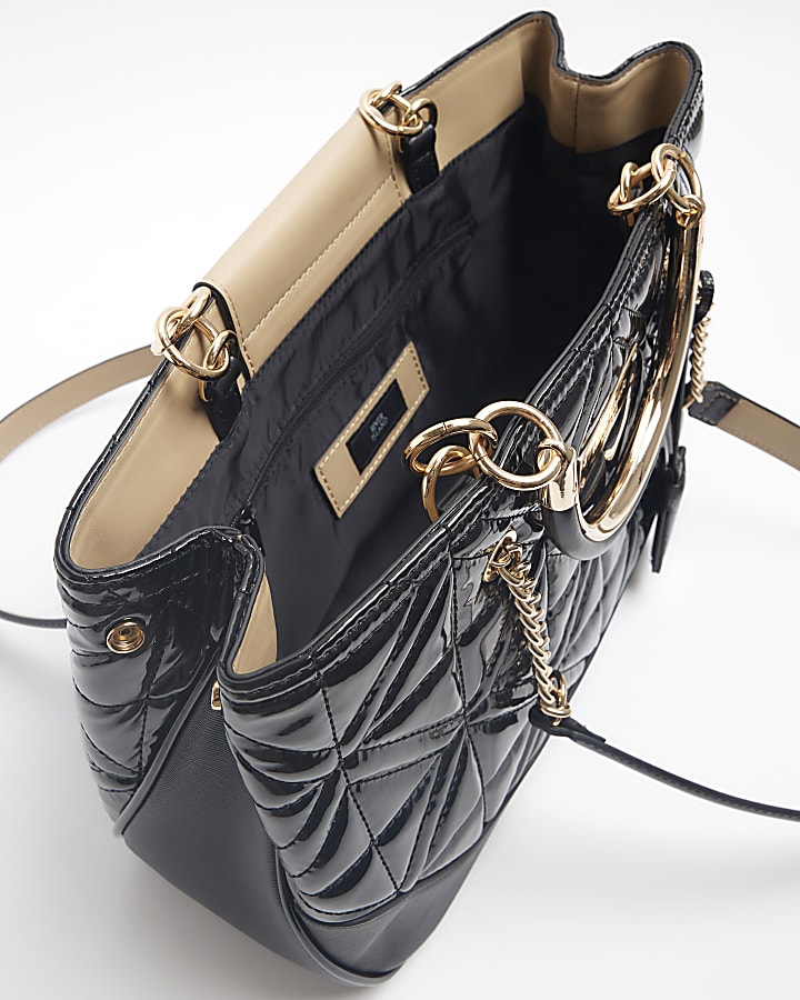 Black quilted chain handle tote bag