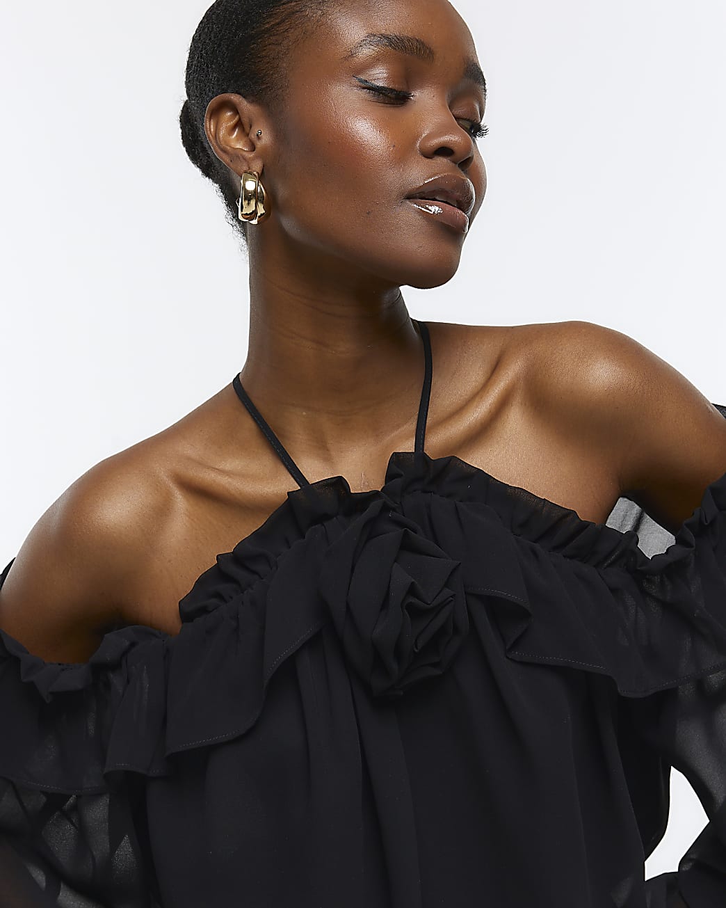 Black cold shoulder corsage blouse