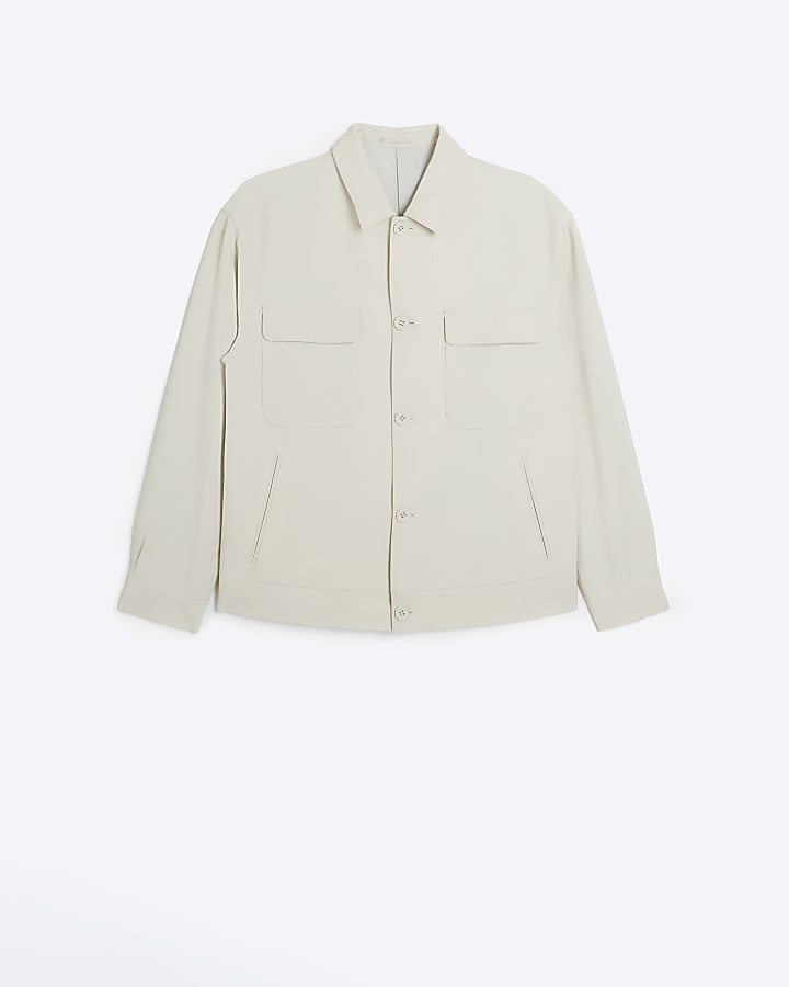 Ecru regular fit smart overshirt