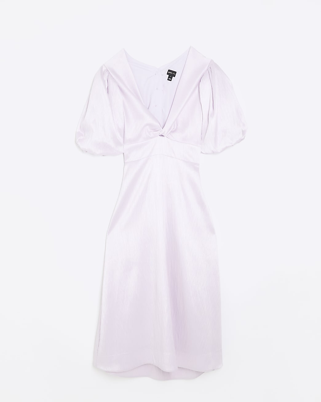Purple puff sleeve twist front midi dress