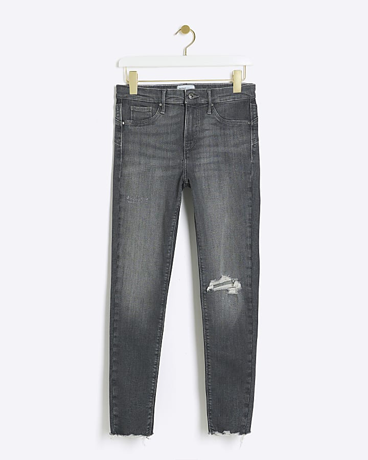 Grey high waisted bum sculpt ripped jeggings